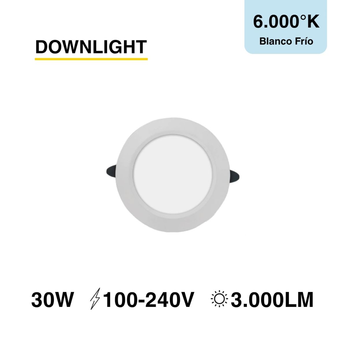 DEMASLED - Downlight LED Blanco Frío 6000K 3000lm D-22cm 30W 100-240V