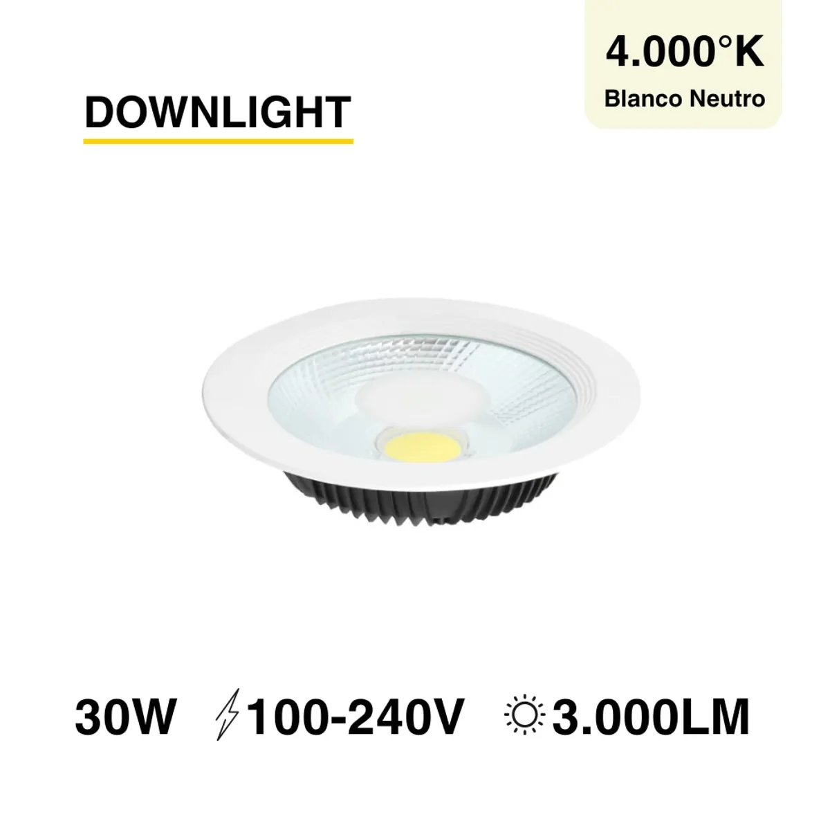 DEMASLED - Downlight LED Blanco Neutro 4000K 3000lm 22cm 30W 100-240V