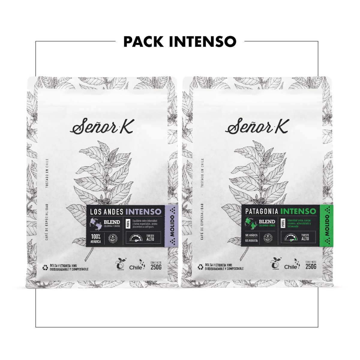 SEÑOR K - Pack Café Grano Entero Intensos 2x250g Café Señor K