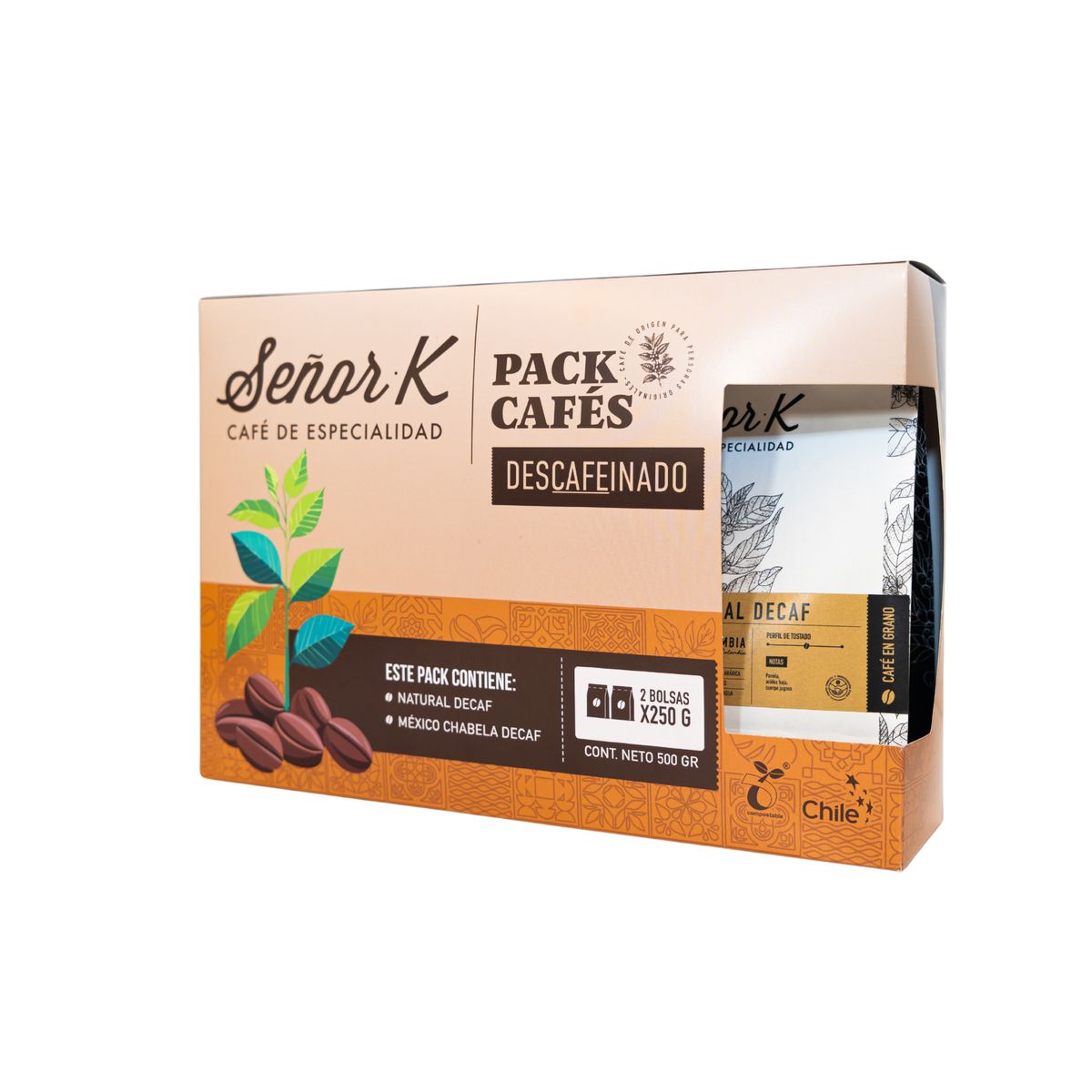 SEÑOR K - Pack Dos Descafeinados Grano Entero 2x250g Café Señor K