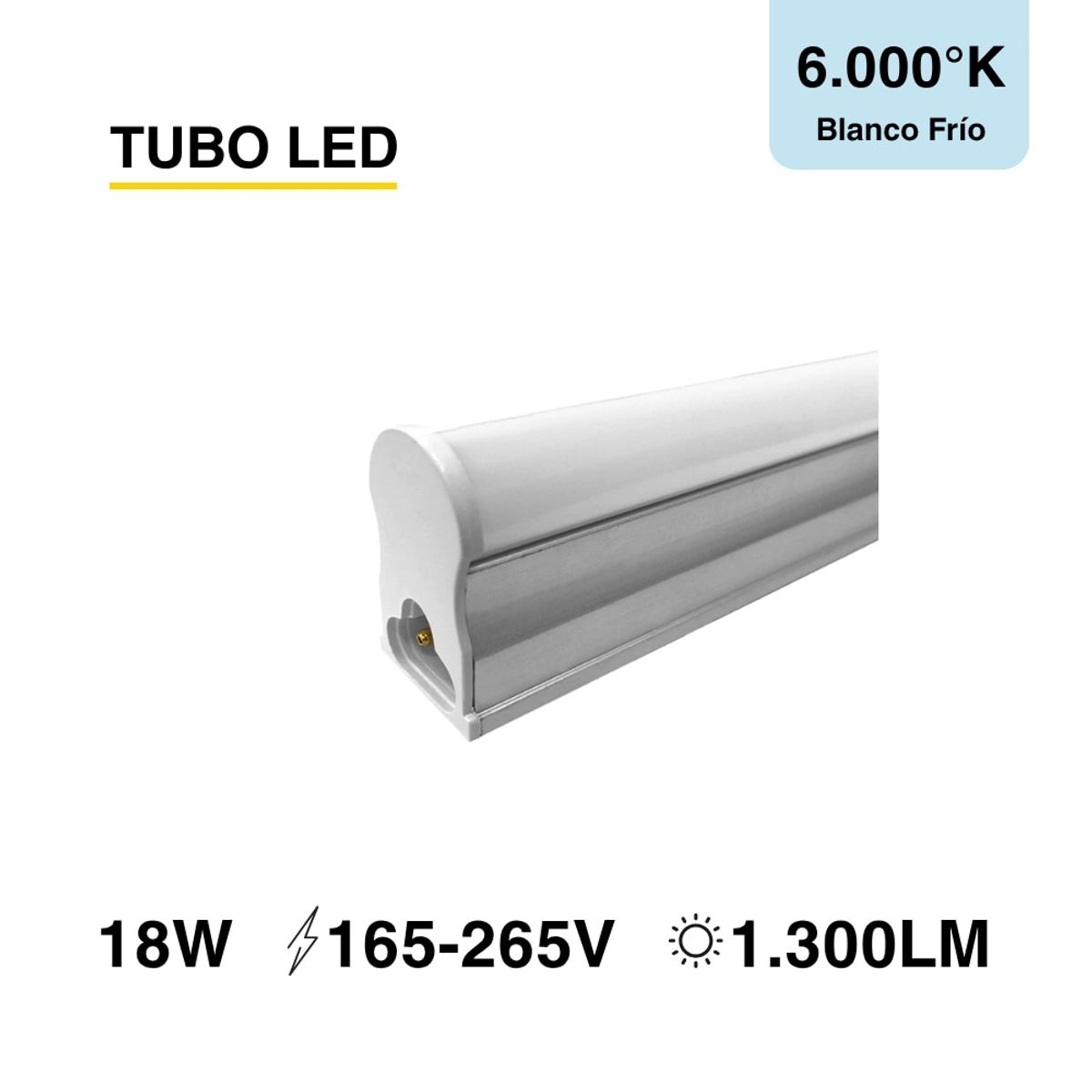 DEMASLED - Tubo LED T5 blanco frío 1300lm 165-265V 18W Conexión 2 lados 12m