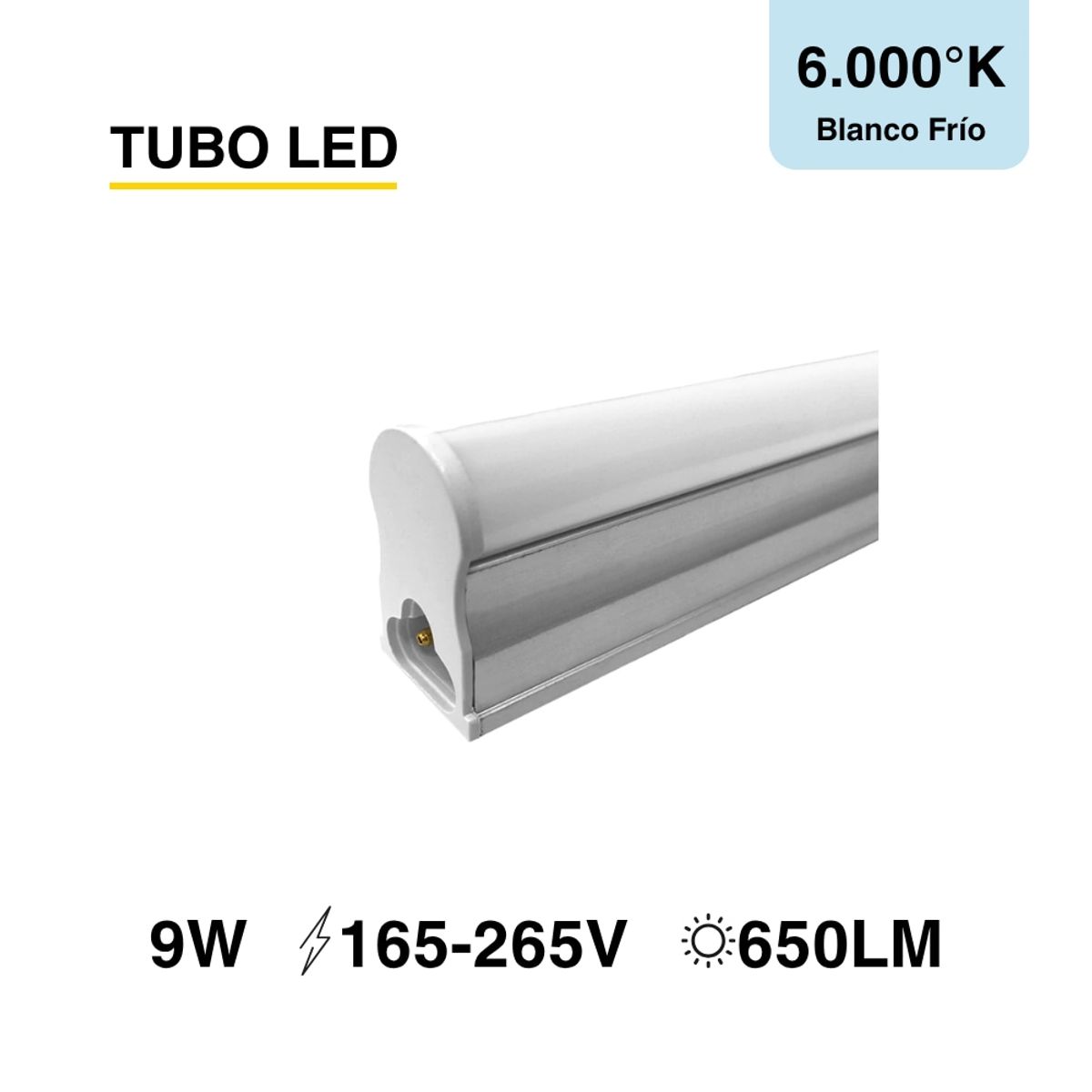 DEMASLED - Tubo LED T5 frío 6500K 650lm 165-265V 9W Conexión 2 lados 60cm