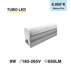 DEMASLED - Tubo LED T5 frío 6500K 650lm 165-265V 9W Conexión 2 lados 60cm