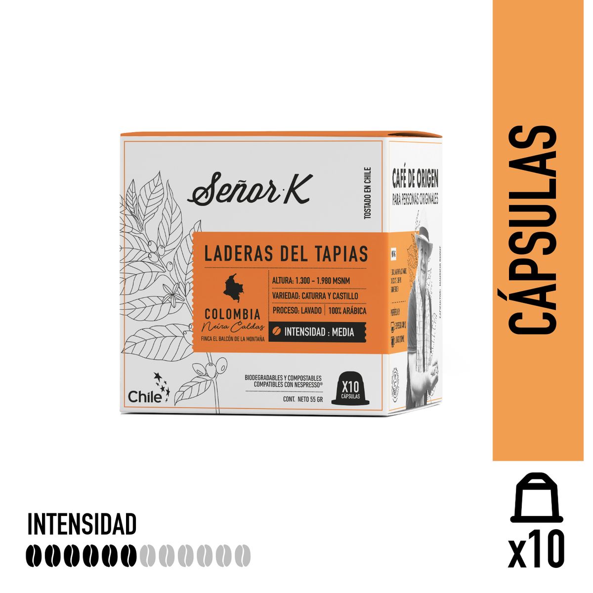 SEÑOR K - Cápsulas Espresso Colombia Laderas Señor K 10 Unidades
