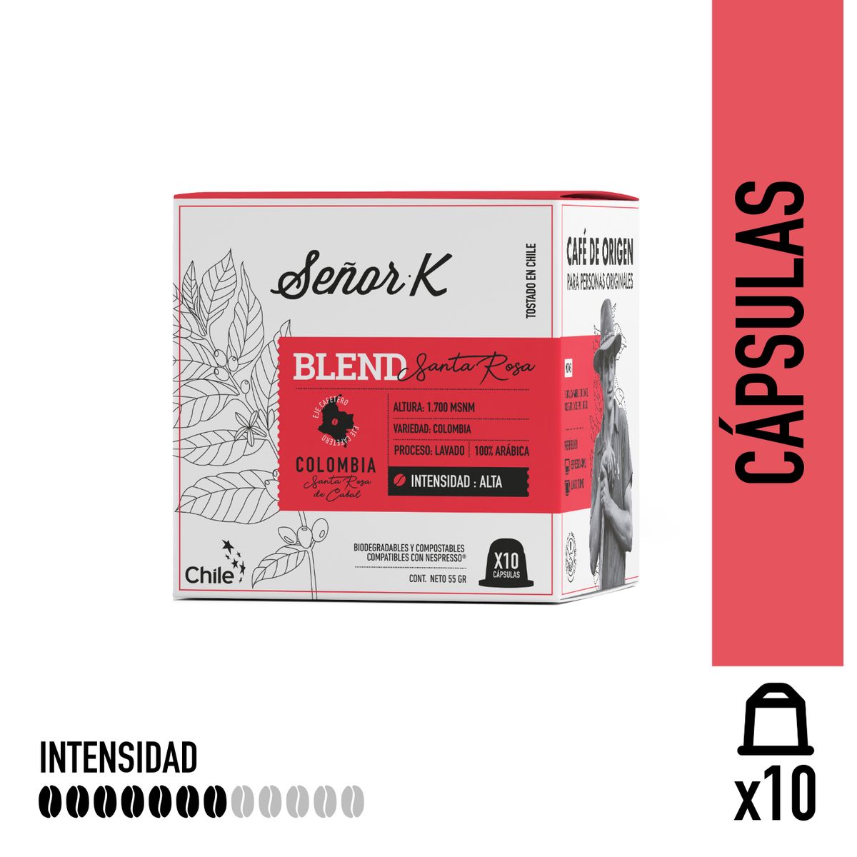 SEÑOR K - Cápsulas Espresso Colombia Santa Rosa Señor K 10 Unidades