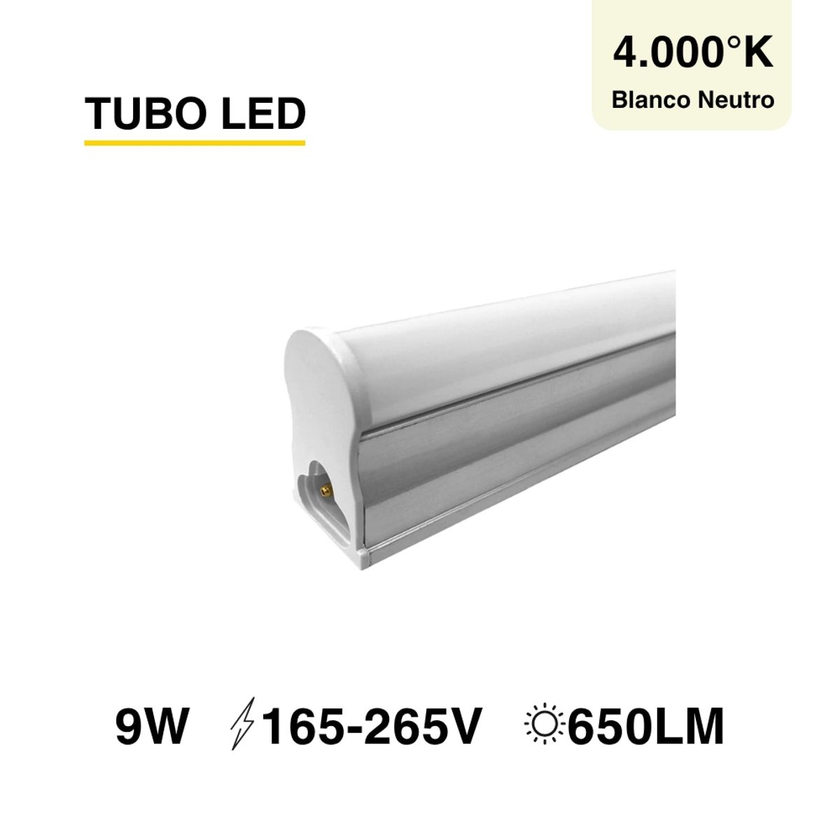 Tubo LED T5 Neutral 4000K 650lm 165-265V 9W Conexión 2 lados 60cm, marca DEMASLED - Foto Principal