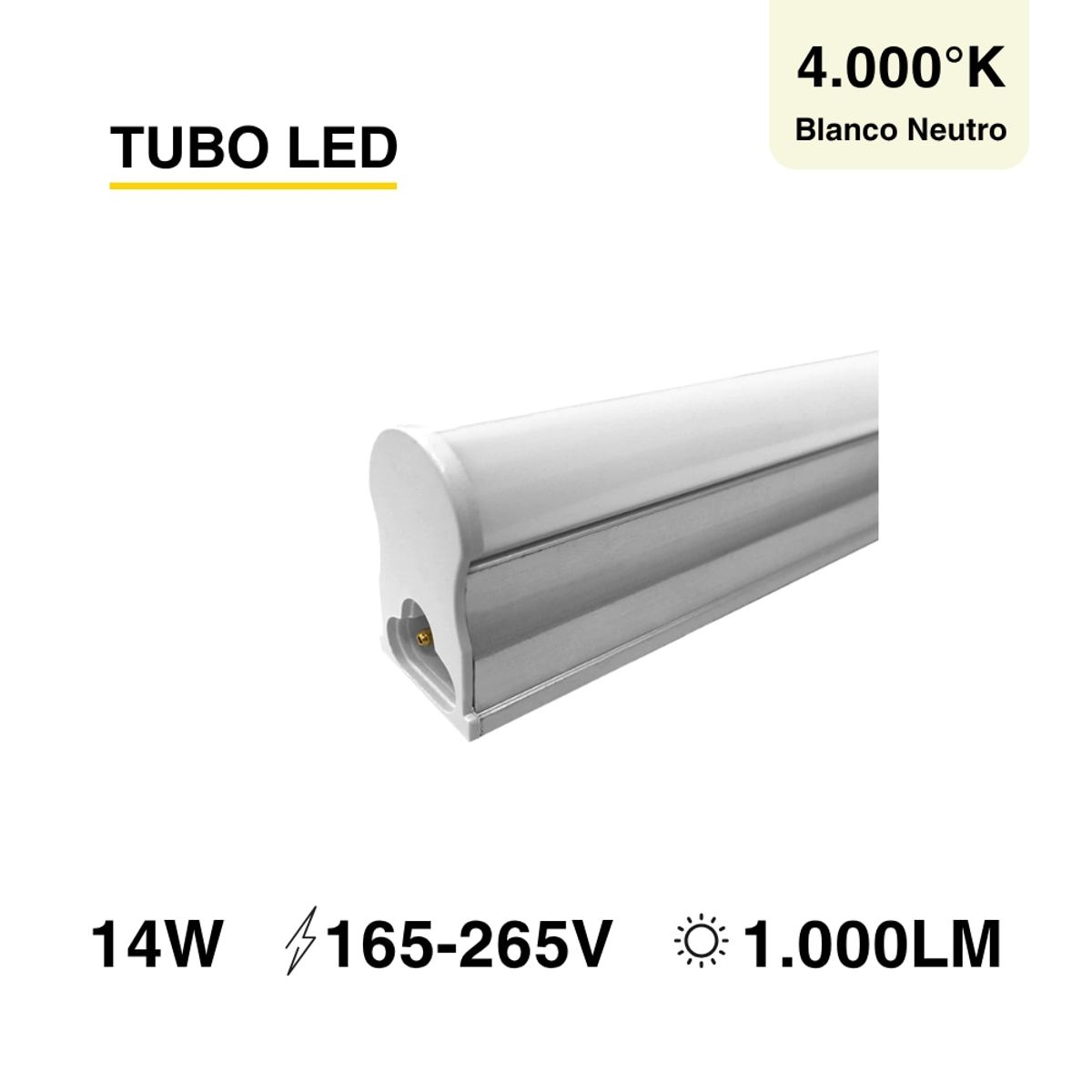 DEMASLED - Tubo LED T5 Neutro 4000K 1000lm 165-265V 14W Conexión 2 lados