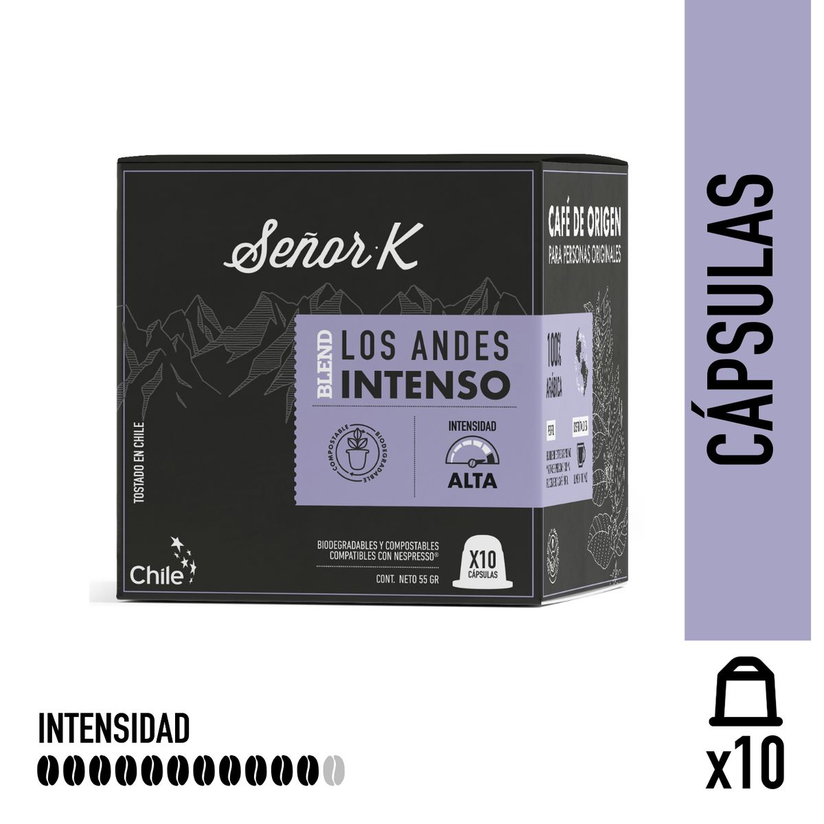 SEÑOR K - Cápsulas Espresso Tueste Intenso Señor K Andes 10 Unidades