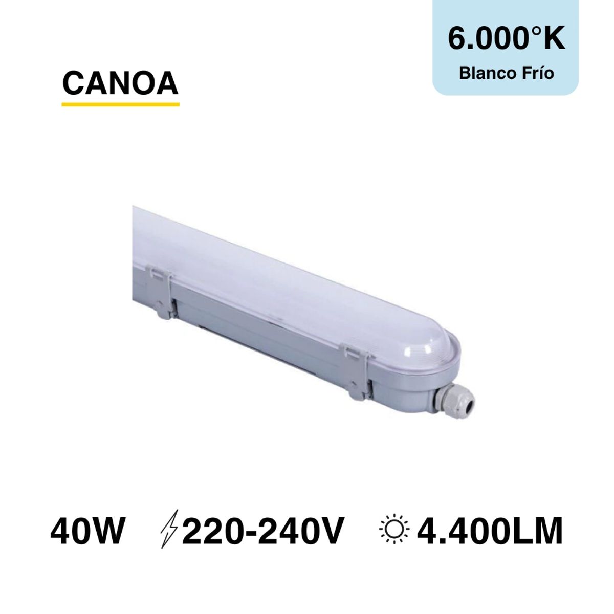 Equipo Estanco LED40W AC220-240V Blanco frio 6000°K, marca DEMASLED - Foto Principal