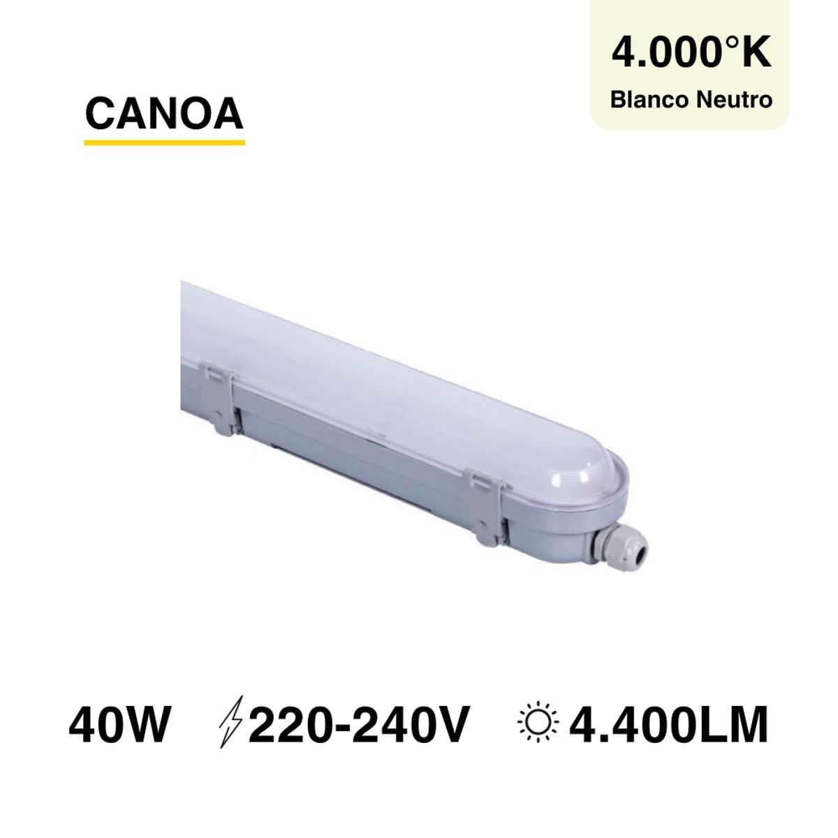 Equipo Estanco LED 40W AC220-240V Blanco neutro 4000°K, marca DEMASLED - Foto Principal