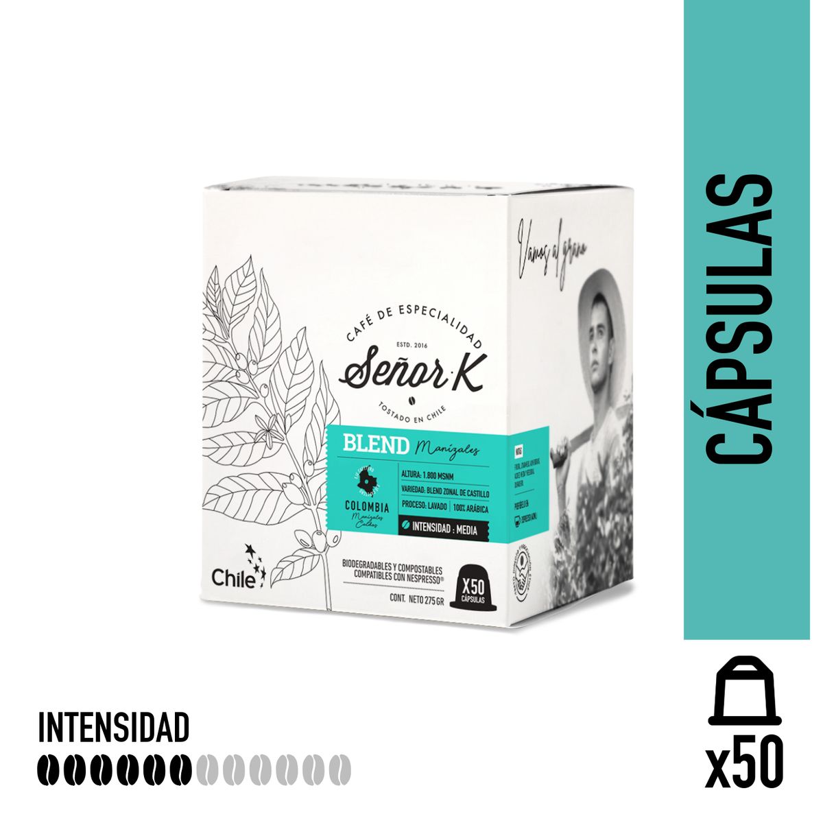 SEÑOR K - Cápsulas Espresso Colombia Manizales Señor K 50 Unidades