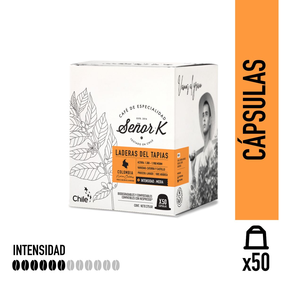 SEÑOR K - Cápsulas Espresso Colombia Laderas Señor K 50 Unidades