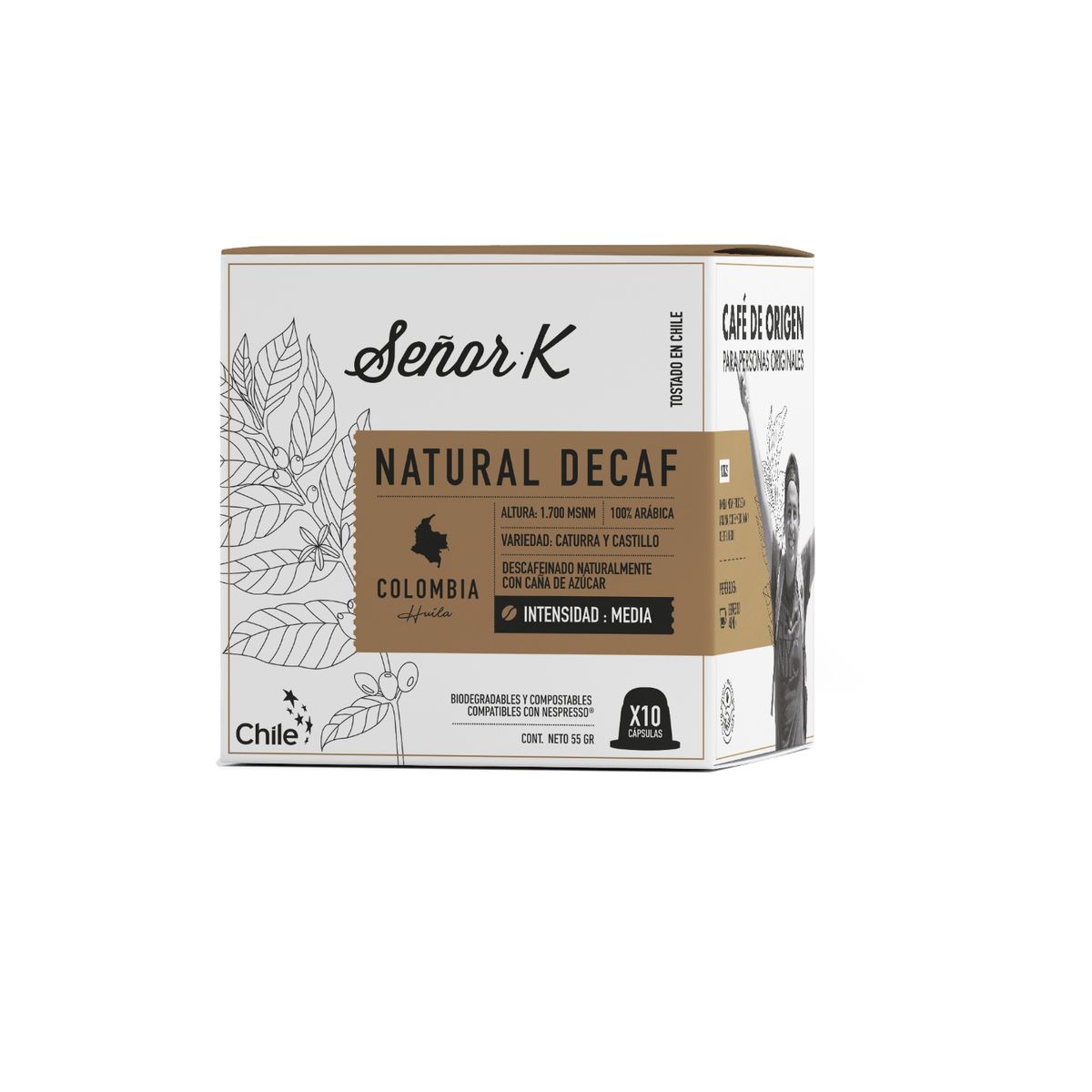 SEÑOR K - Cápsulas Espresso Descafeinado Colombia Señor K 10 Unidades