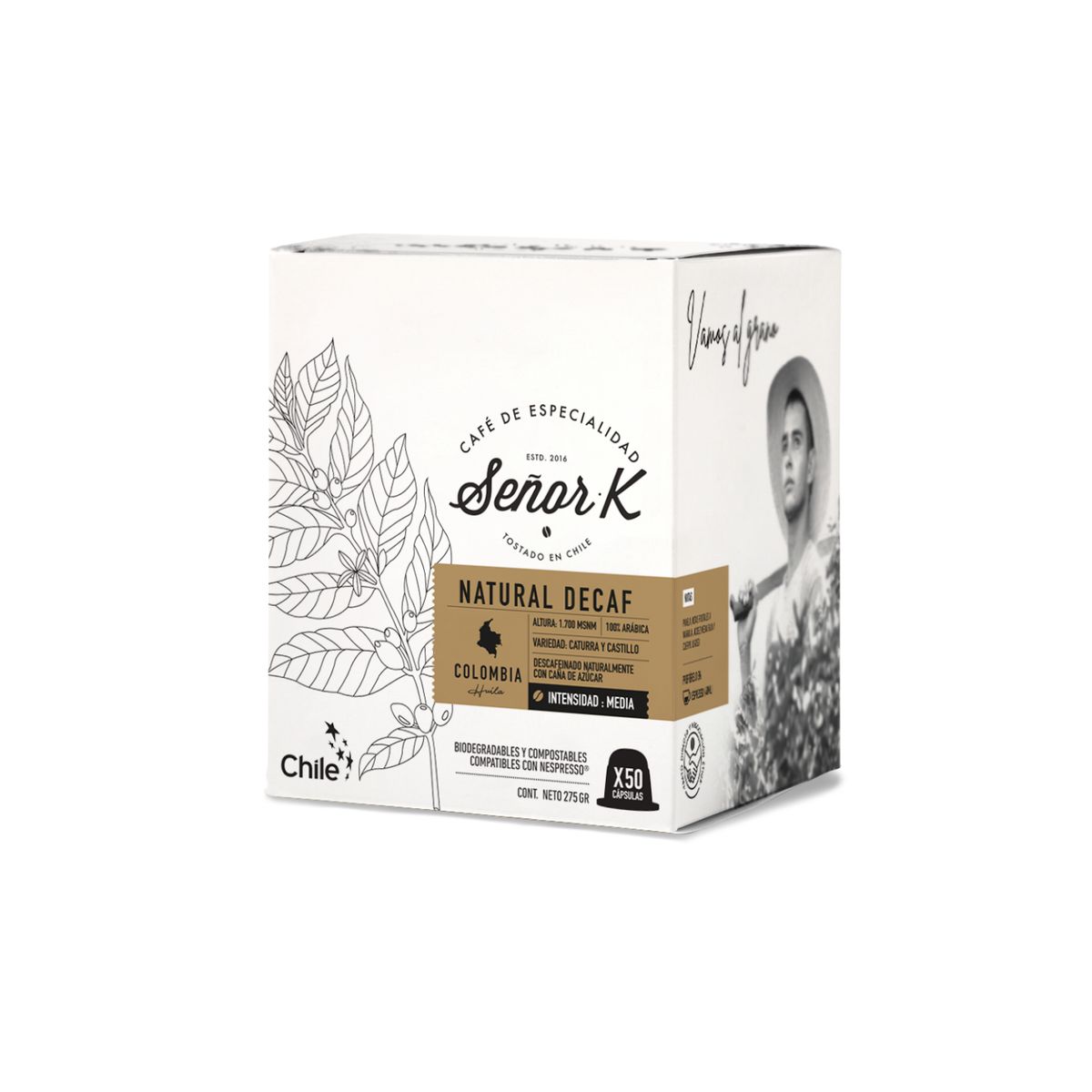 SEÑOR K - Cápsulas Espresso Descafeinado Colombia Señor K 50 Unidades