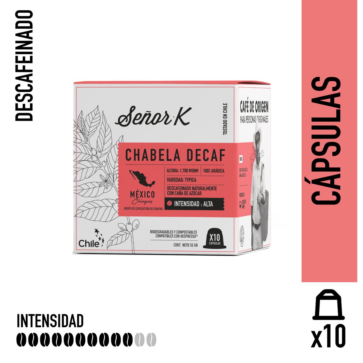 SEÑOR K - Cápsulas Espresso Descafeinado México Señor K 10 Unidades