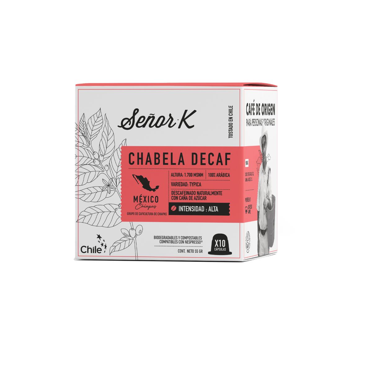 SEÑOR K - Cápsulas Espresso Descafeinado México Señor K 10 Unidades