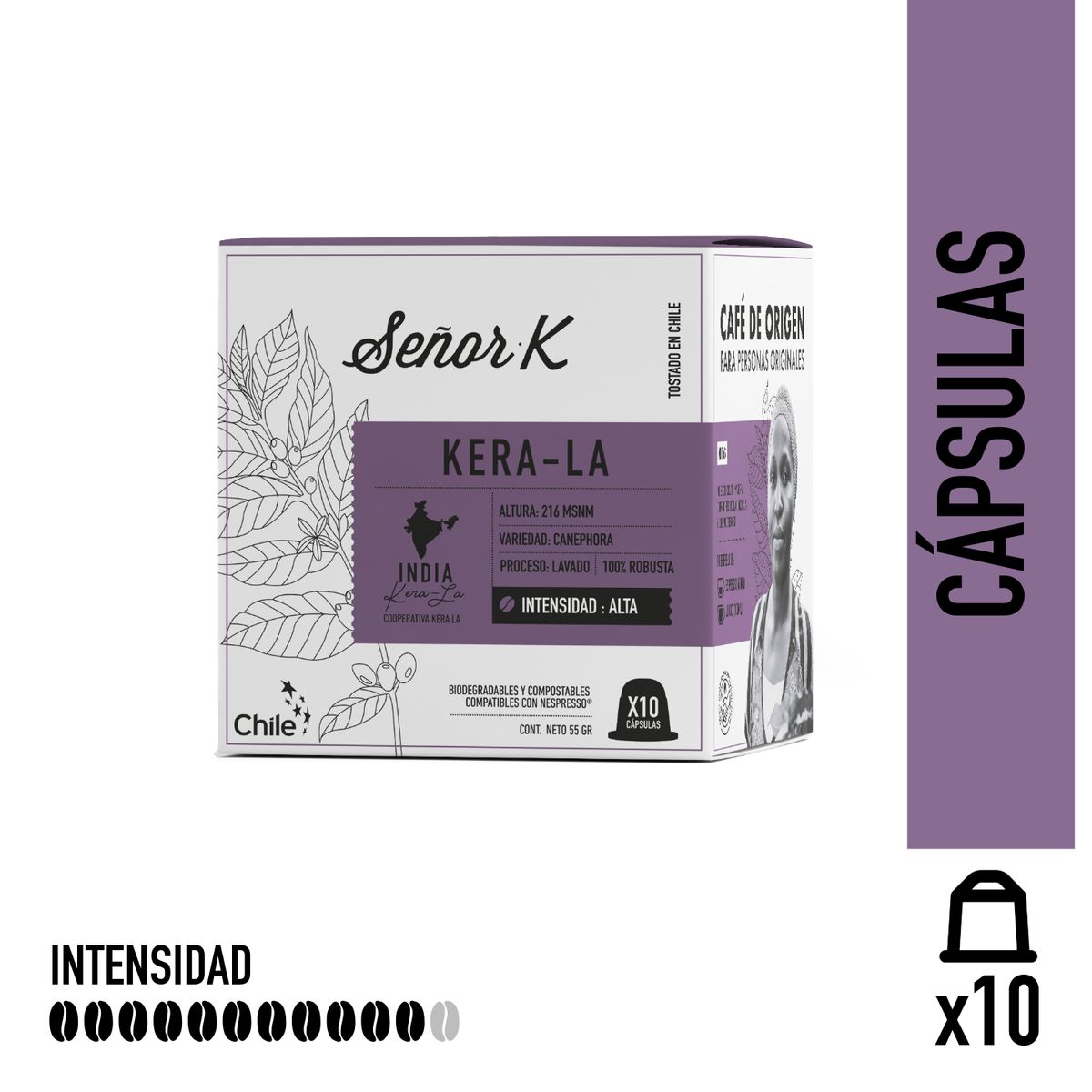 SEÑOR K - Cápsulas Espresso 100% Robusta India Kera La Café Señor K