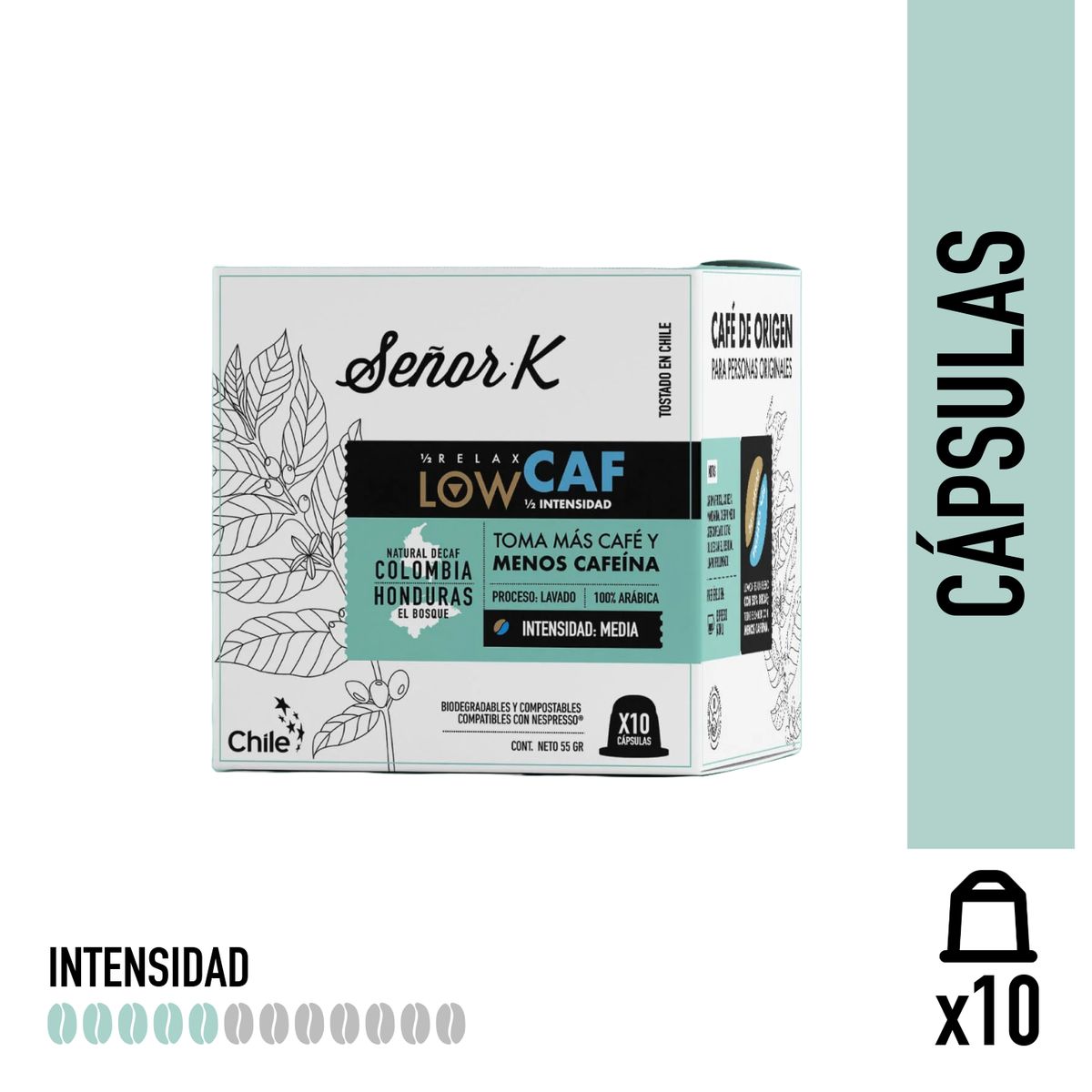 SEÑOR K - Cápsulas Para Espresso Tueste Suave Lowcaf Señor K 10 Unidades