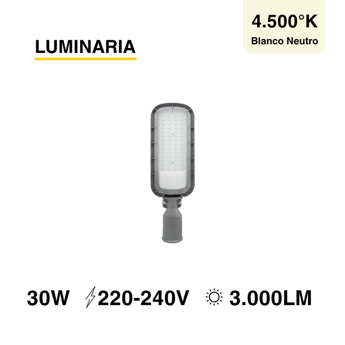 Luminaria de Calle 30W Blanco Neutro 4500K 3000lm IP65, marca DEMASLED - Foto 2