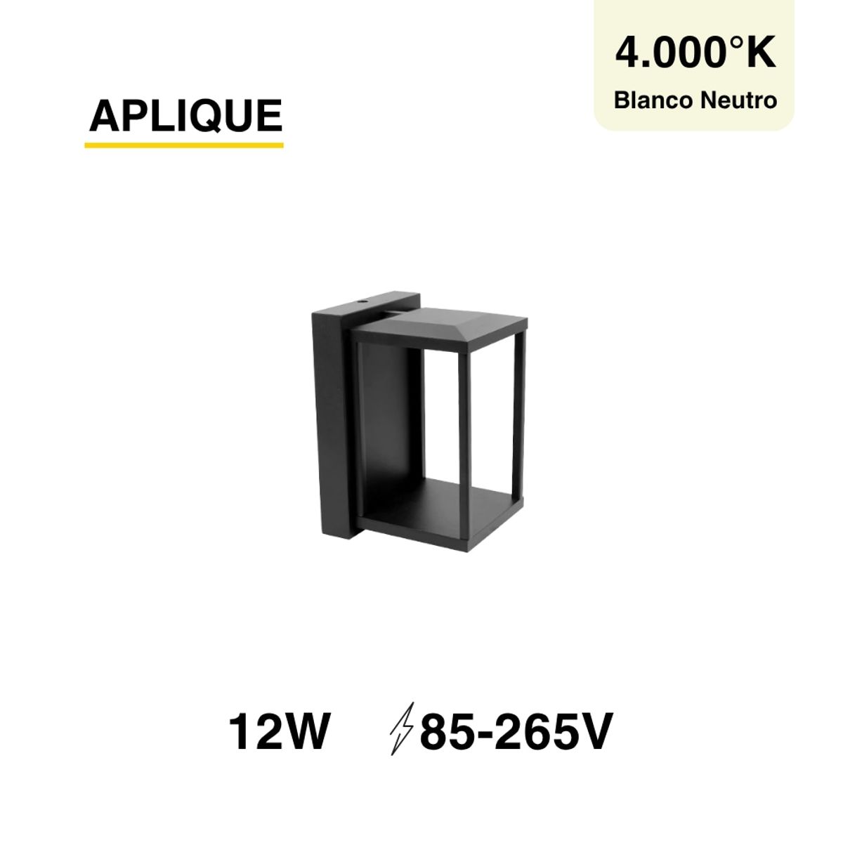 Aplique de Muro Exterior LED 12W Blanco Neutro 4000K Negro, marca DEMASLED - Foto Principal