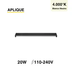 DEMASLED - Luminaria LED de Muro Negro 600mm 20W 1130lm Blanco Neutro IP65