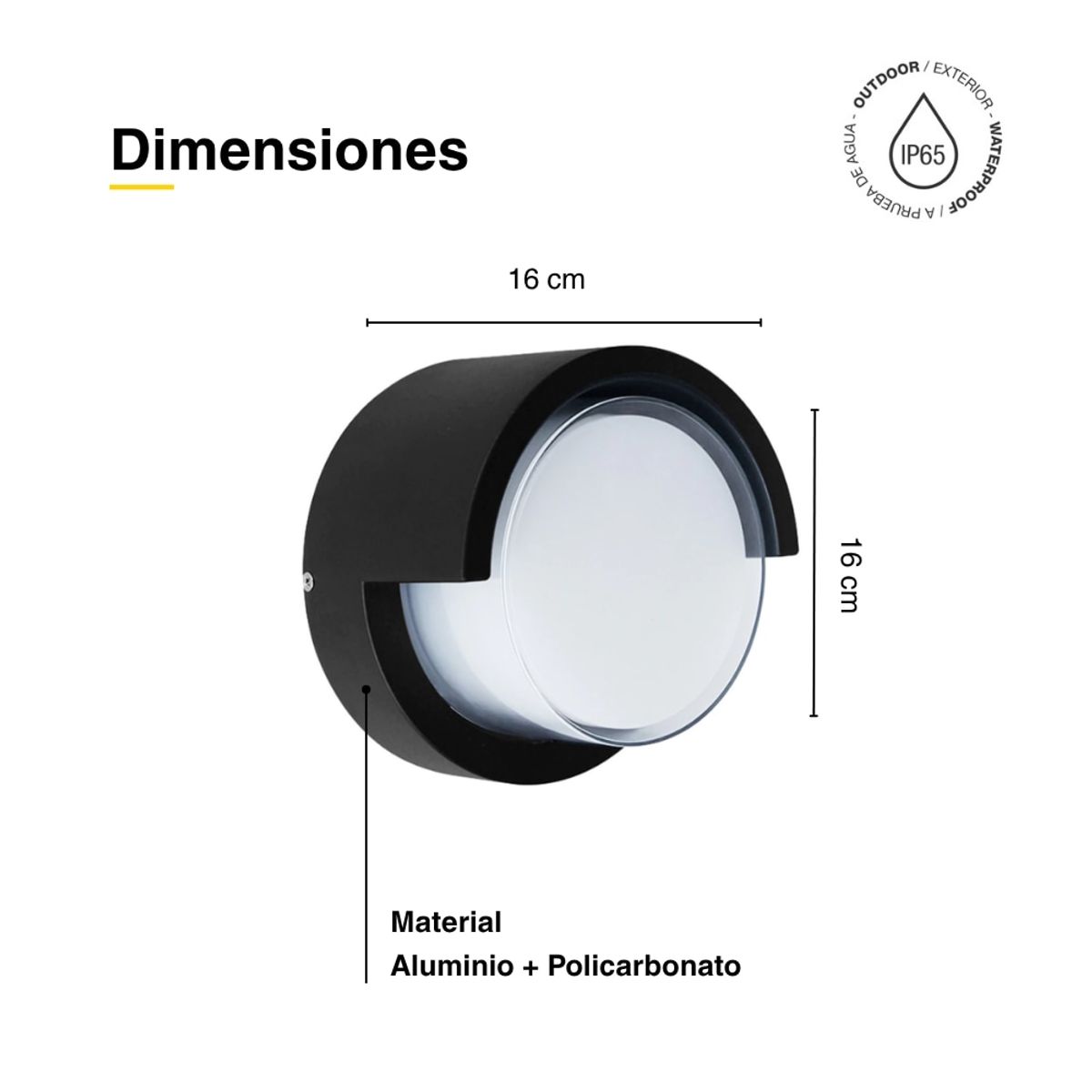 Aplique Redondo Exterior de Muro Negro 12W Blanco Neutro 4000K IP65, marca DEMASLED - Foto 2