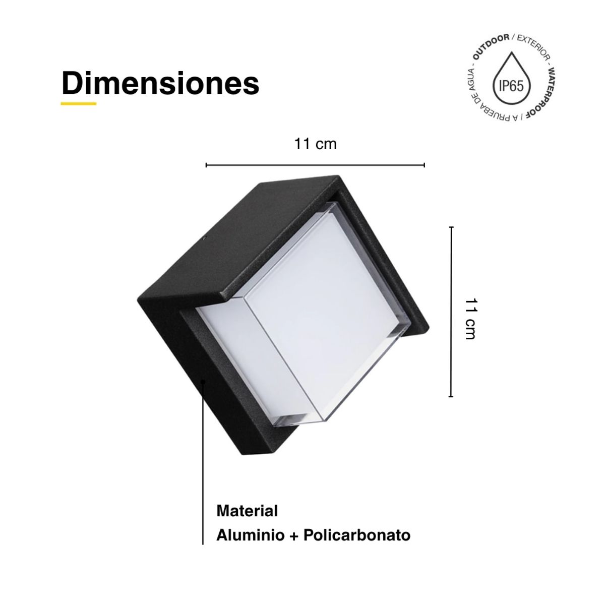 Aplique Exterior de Muro Cuadrado Negro 6W Blanco Neutro 4000K IP65, marca DEMASLED - Foto 2
