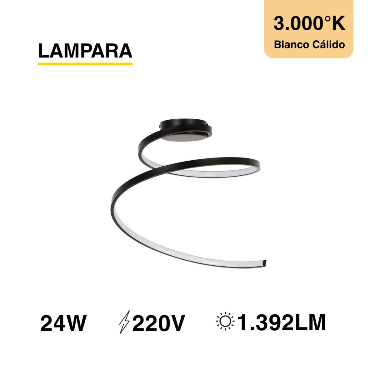 DEMASLED - Lámpara de Aplicar Negro 24W Blanco Cálido 3000K 1392lm
