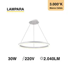 DEMASLED - Lámpara Suspendida Blanco 30W Blanco Cálido 3000K 2040lm