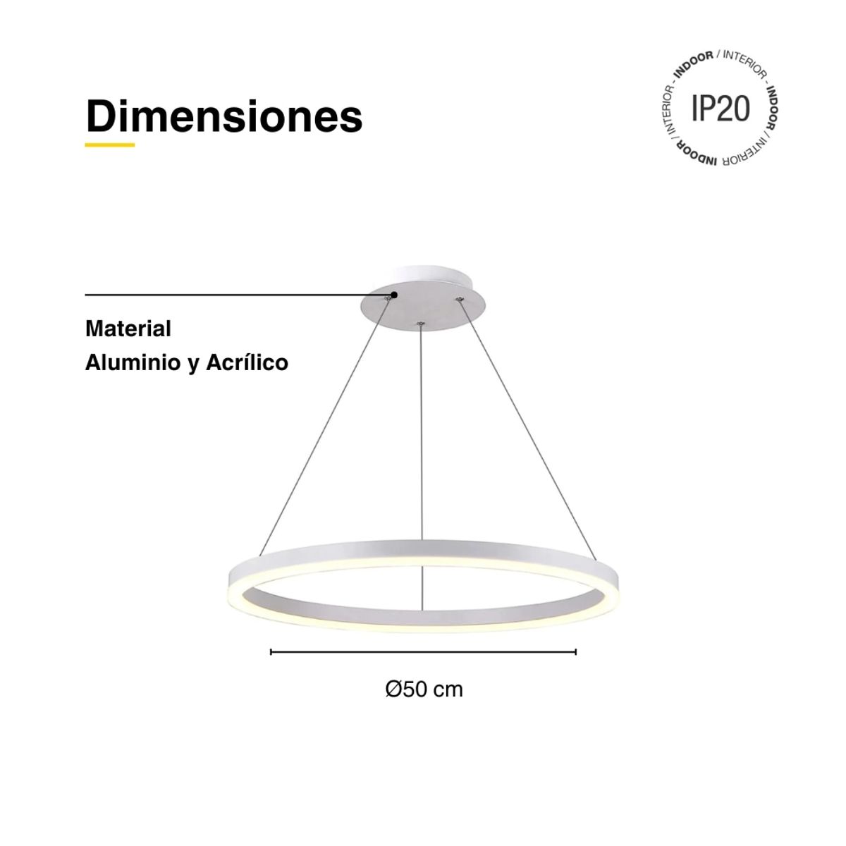 DEMASLED - Lámpara Suspendida Blanco 30W Blanco Cálido 3000K 2040lm
