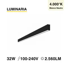DEMASLED - Luminaria lineal LED 32W Negro Blanco Neutro 2560lm 100-240V