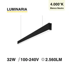 DEMASLED - Luminaria lineal LED 32W Negro Blanco Neutro 2560lm 100-240V