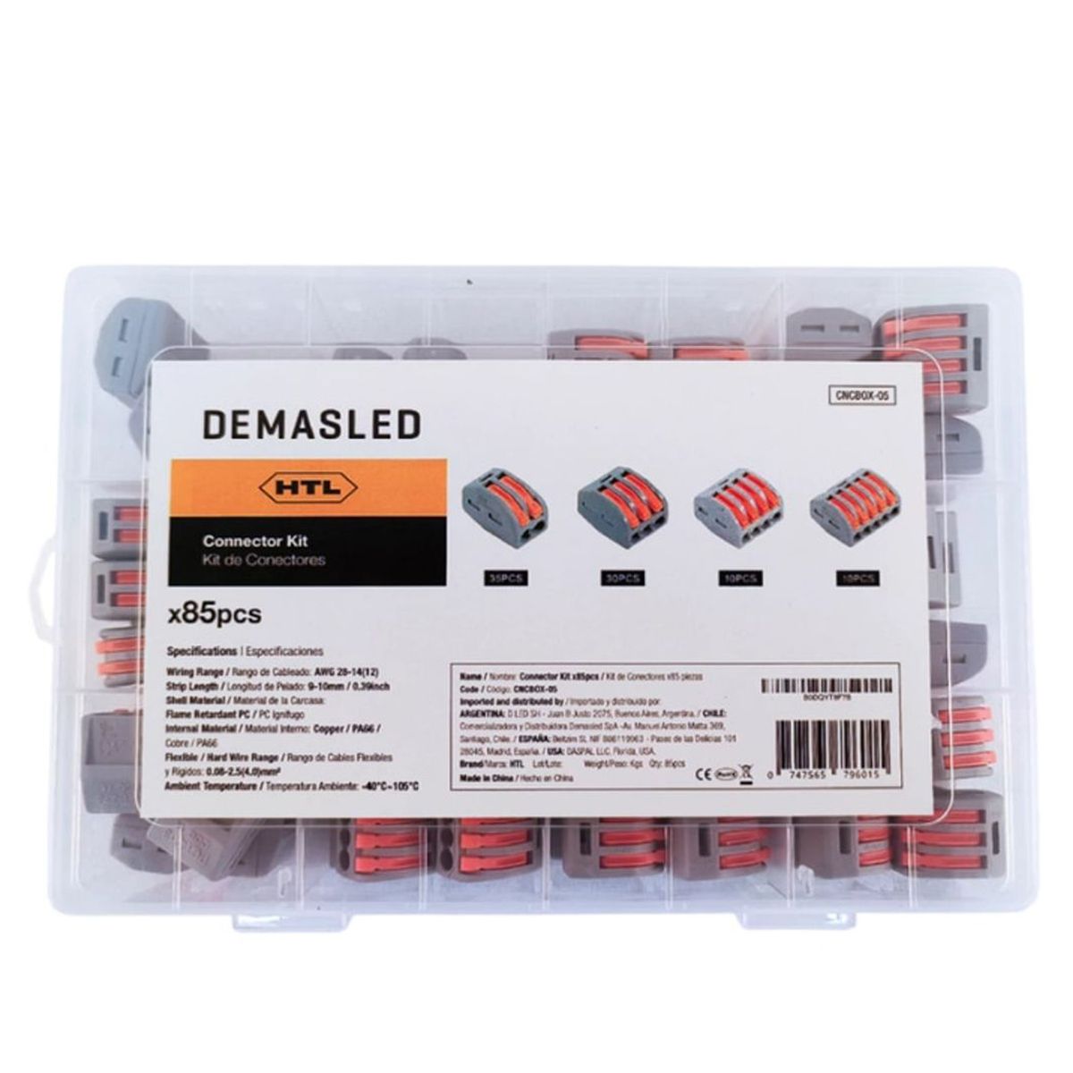 DEMASLED - Kit de Conectores Empalme Fast Clip 2 3 4 y 5 Polos x85 piezas