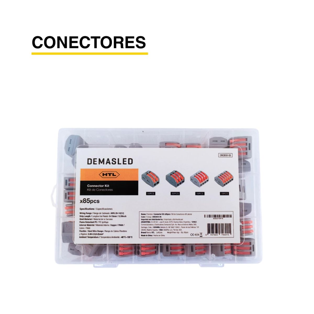 DEMASLED - Kit de Conectores Empalme Fast Clip 2 3 4 y 5 Polos x85 piezas