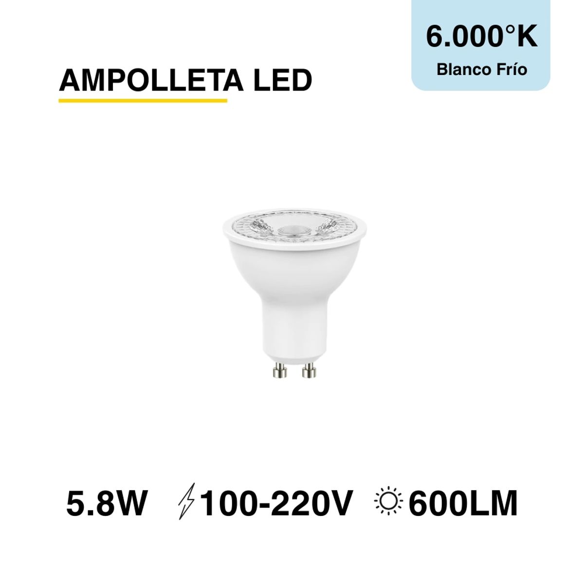Ampolleta LED GU10 220V 58W Blanco Frío 600lm SEC, marca DEMASLED - Foto 2