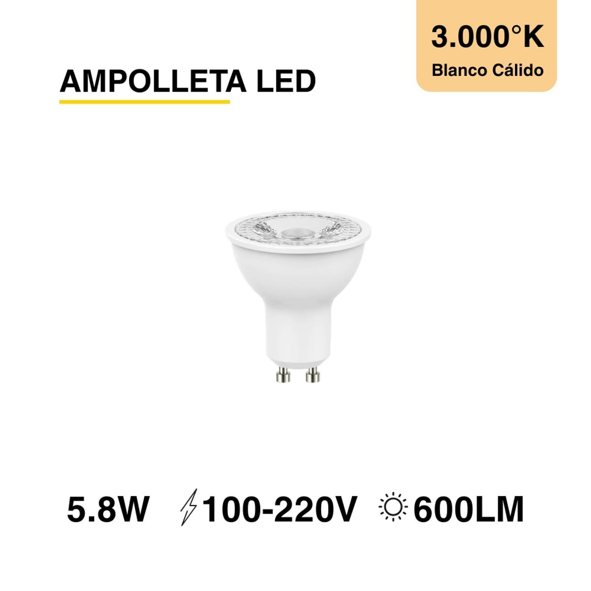 Ampolleta LED GU10 220V 58W Blanco Cálido 600lm SEC, marca DEMASLED - Foto 2