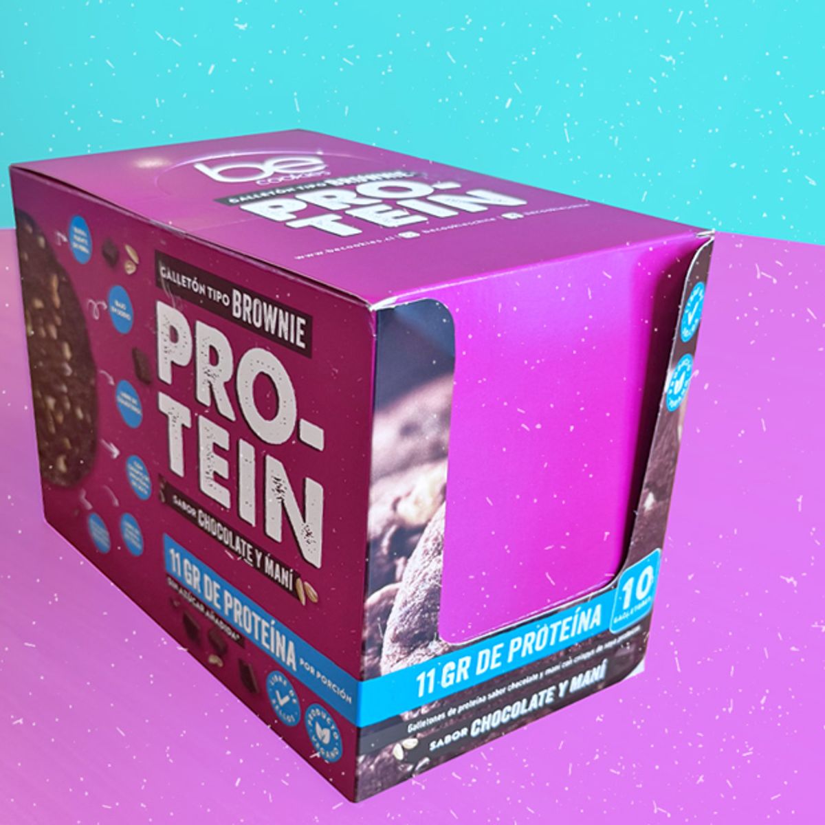 BECOOKIES - Display 10 unid Galleton Proteina Chocolate Mani 42 grs