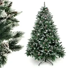 MOVI - ÁRBOL NAVIDEÑO NEVADO CON ESFERAS ROJAS Y FOLLAJE REALISTA