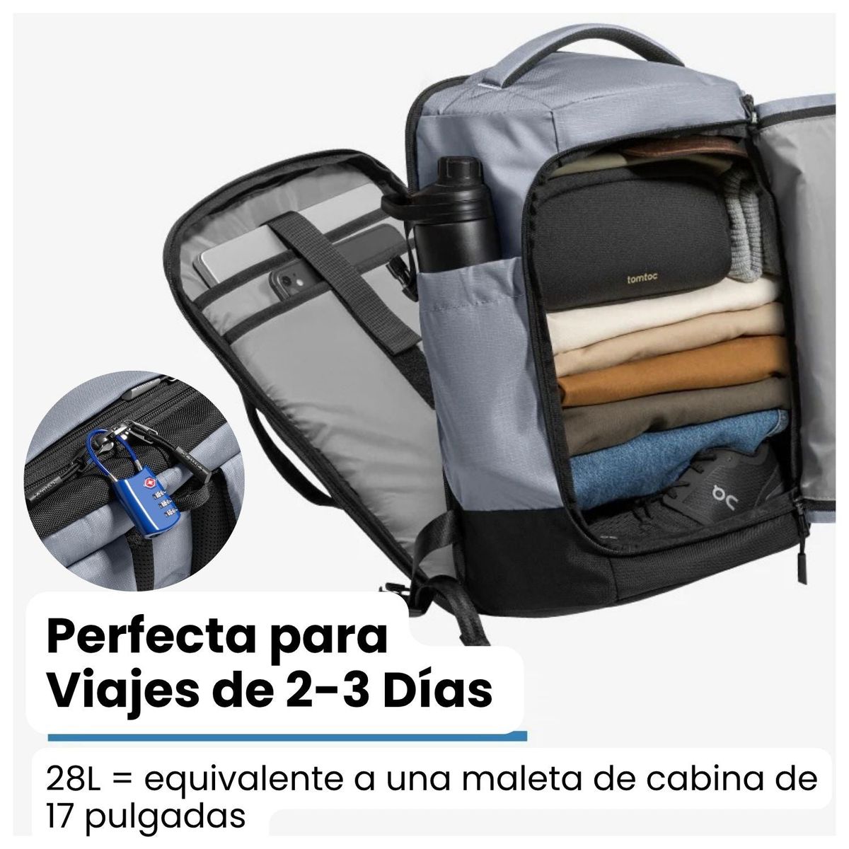 TOMTOC - Tomtoc Mochila de Viaje Navigator-T66 Liteway para Notebook 16 28L Gris