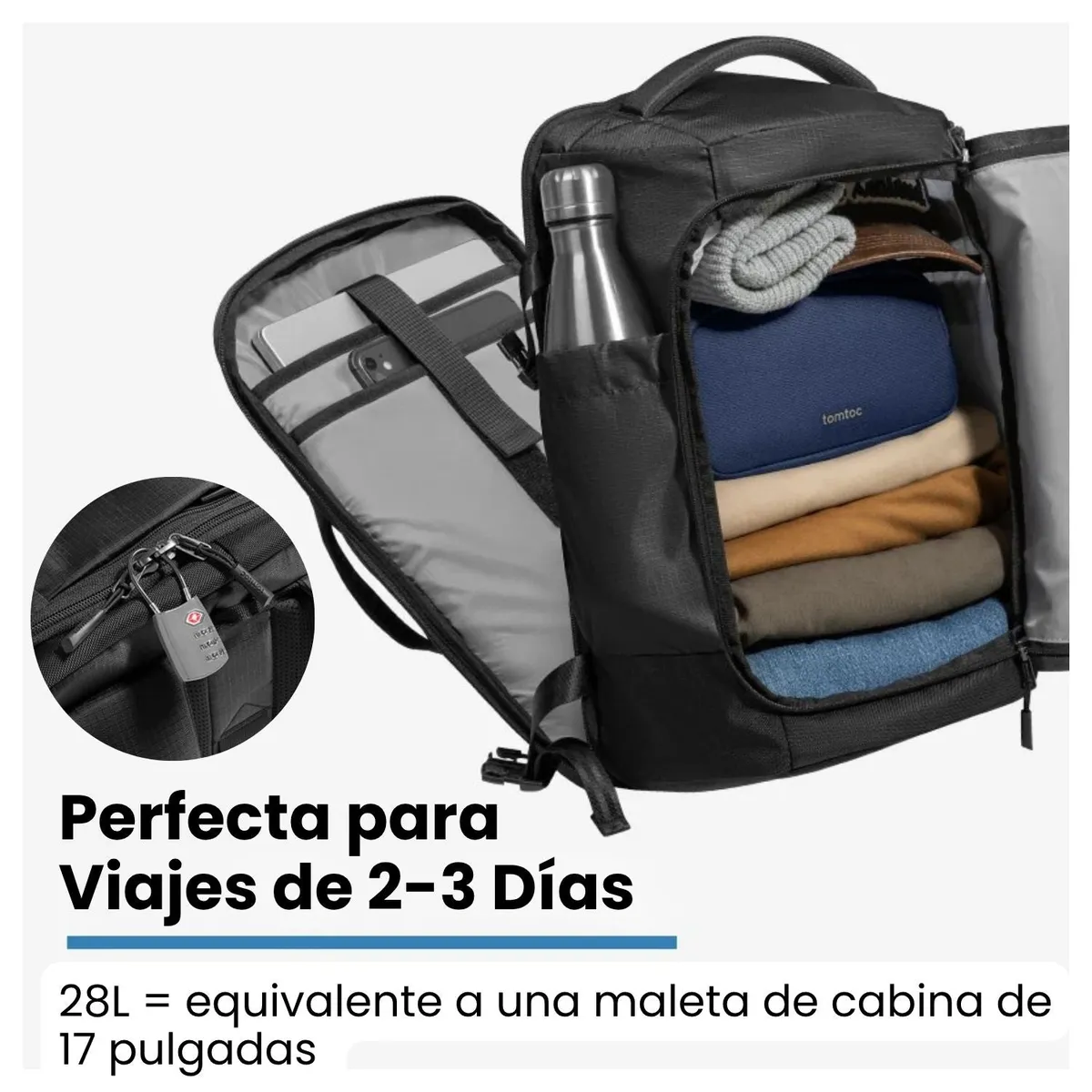 TOMTOC - Tomtoc Mochila de Viaje Navigator-T66 Liteway para Notebook 16 28L Negro