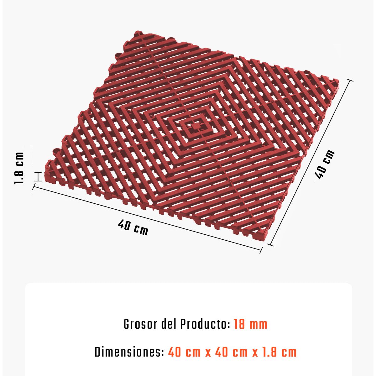 CELLBOX - Piso de Plástico Encajable Antideslizante y Drenante Rojo - Garaje Patio o Terraza