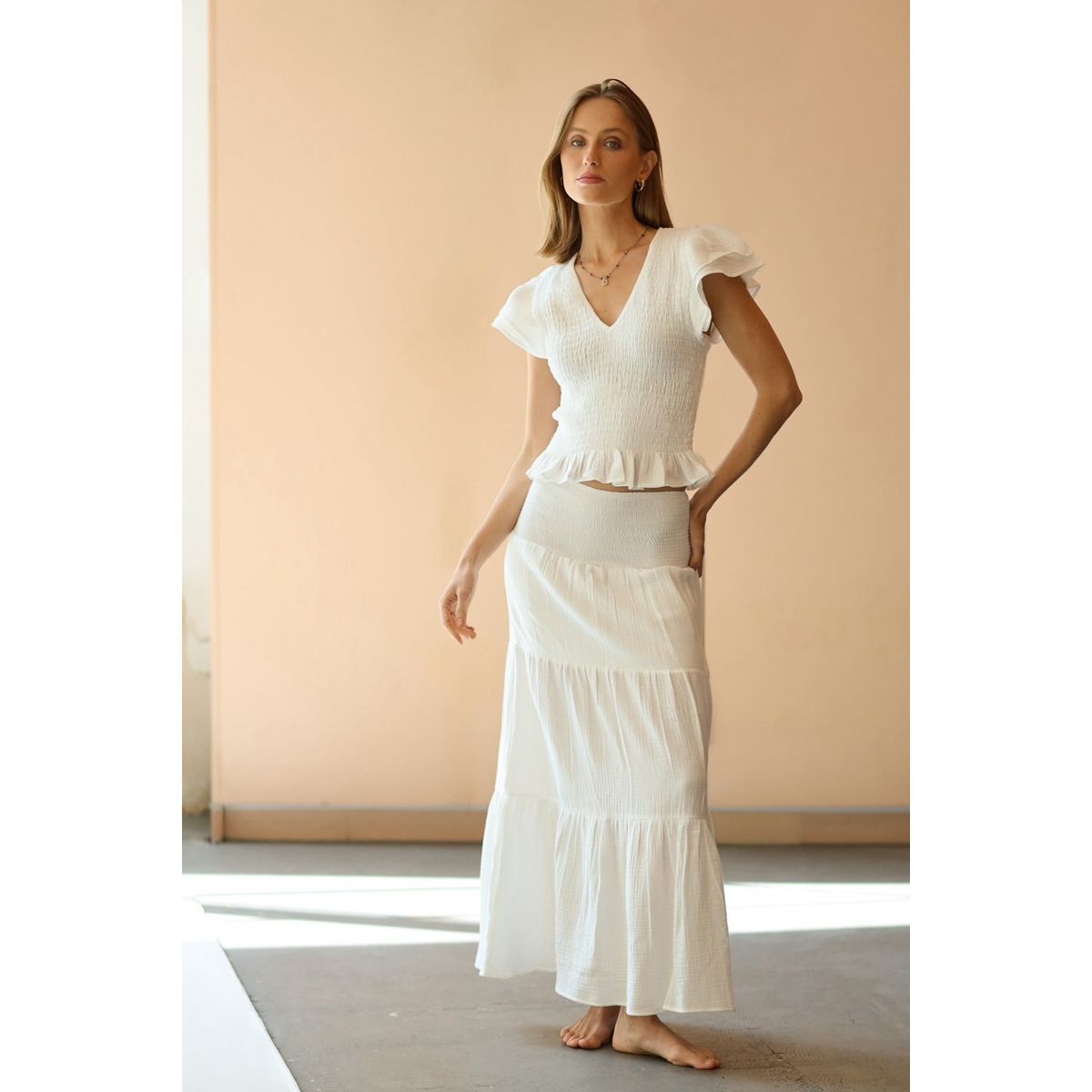 CALEDONIA LABEL - FALDA CARIBANA - BLANCA