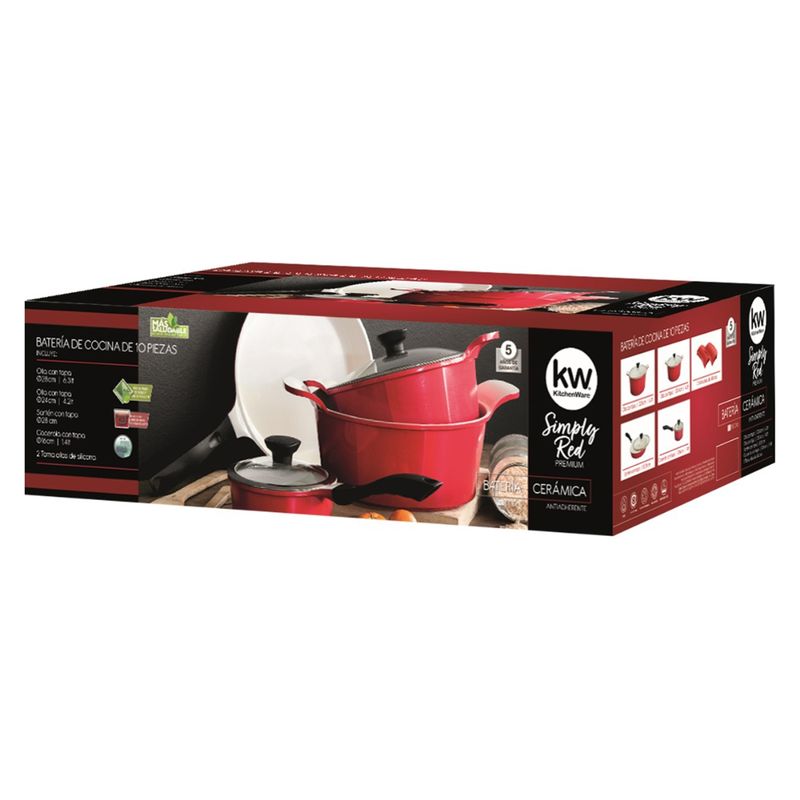 KITCHENWARE - Batería De Cocina Cerámica Simply Red 8 Piezas Kitchenware