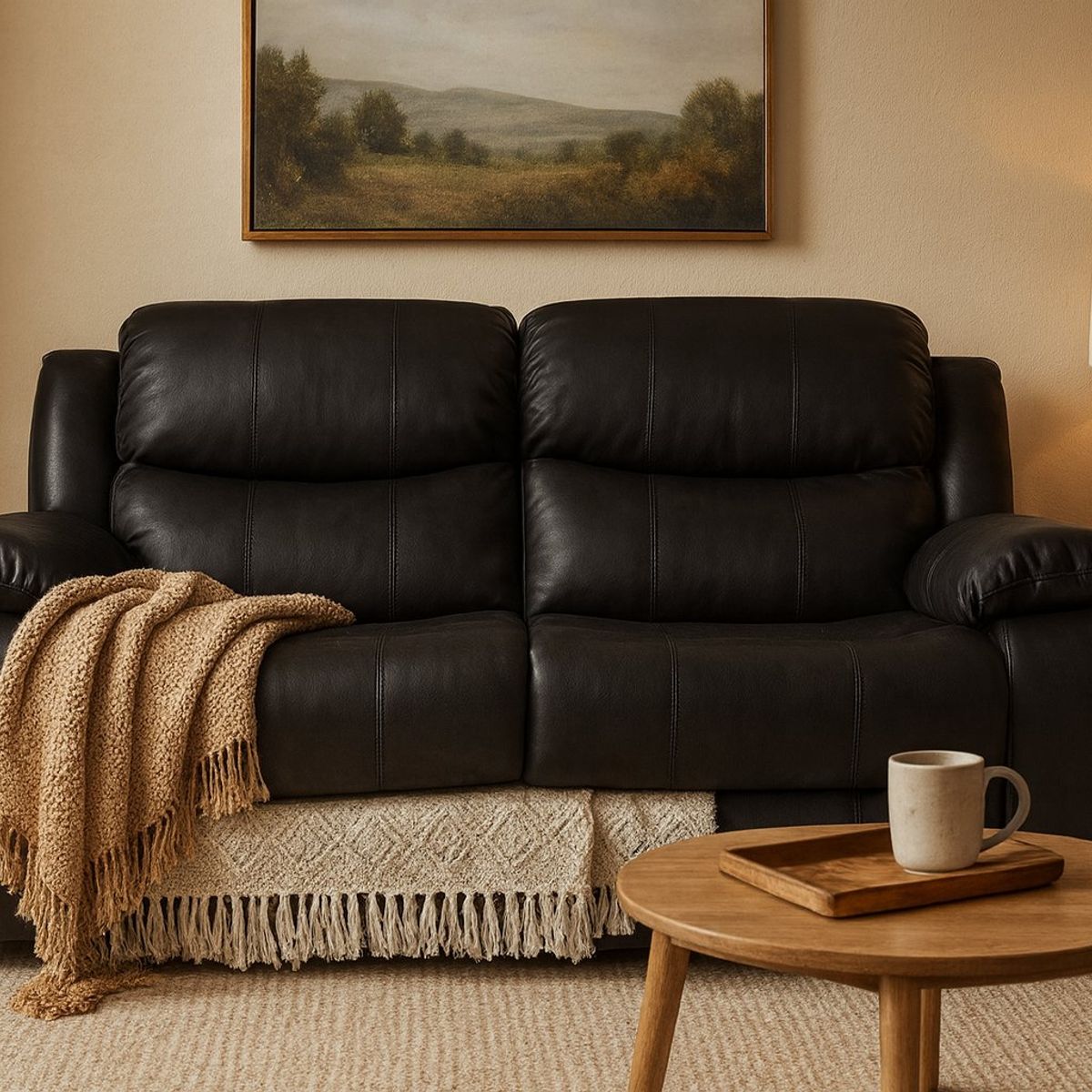 SWEET HOGAR - Sofá Berger 2 cuerpos color negro mate.