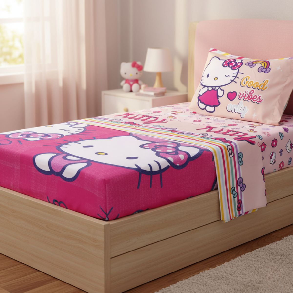 MASHINI - Juego Sábanas Mashini Hello Kitty 1.5 Plazas Microfibra