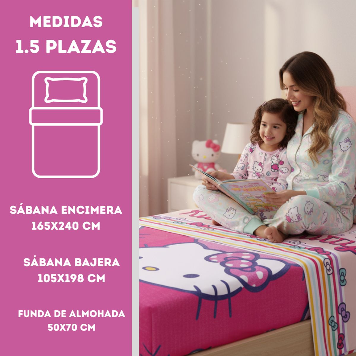 MASHINI - Juego Sábanas Mashini Hello Kitty 1.5 Plazas Microfibra