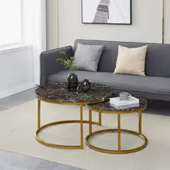 HOME MOBILI - Juego Mesa de Centro Horus Negro Mármol