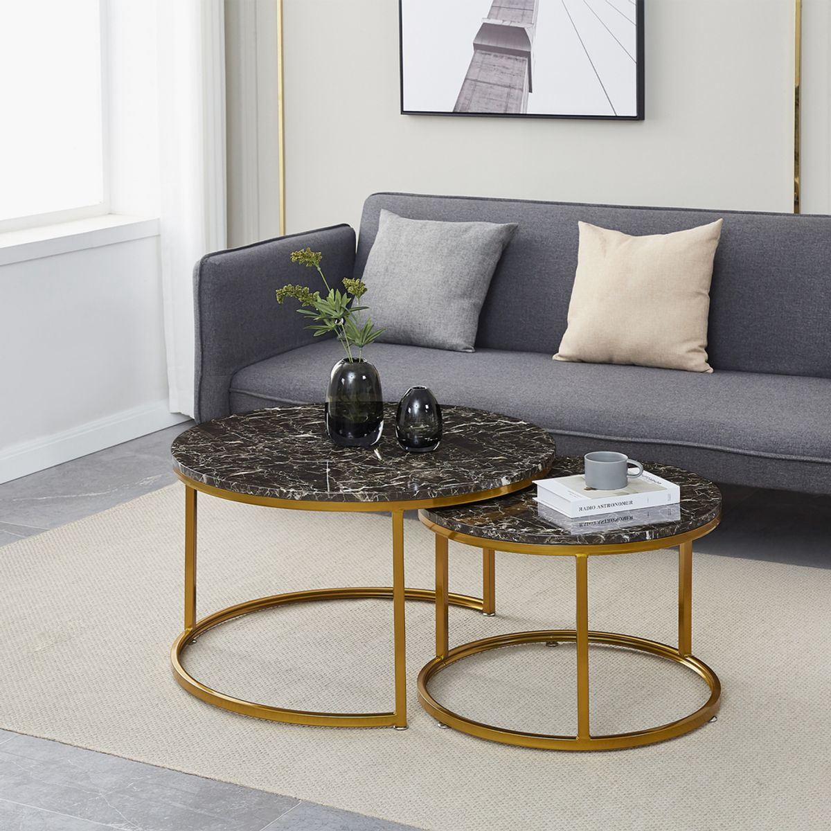 HOME MOBILI - Juego Mesa de Centro Horus Negro Mármol