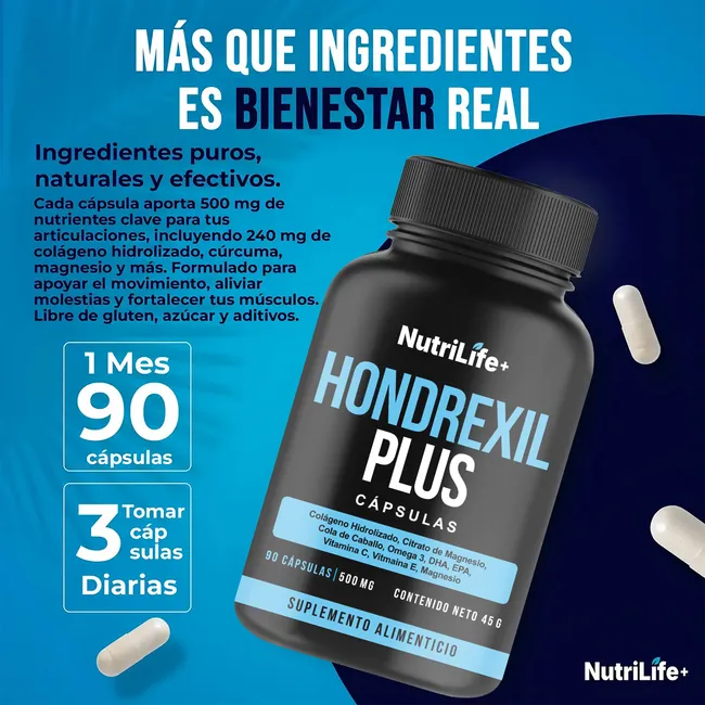 EMETRES - Hondrexil Plus 90 Cápsulas Nutrilife+ Ayuda Articulaciones Natural Sin Sabor