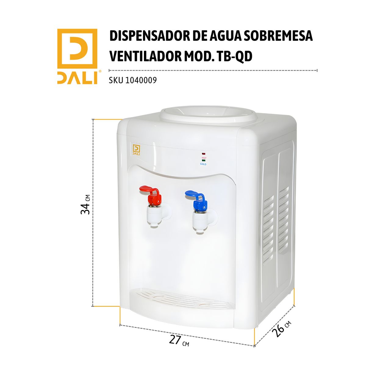 DALI - Dispensador de Agua de Sobremesa con Ventilador  FríoCaliente 08L06L Blanco  Compacto y Económico